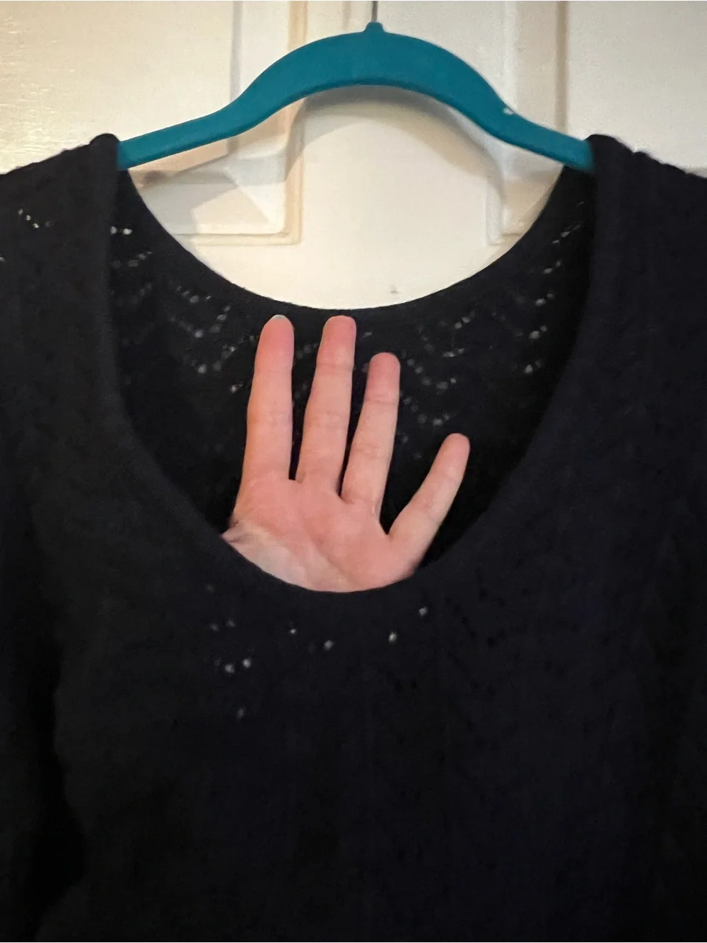 Boden Black Openwork Deep Back Crewneck Sweater - Picture 3 of 11